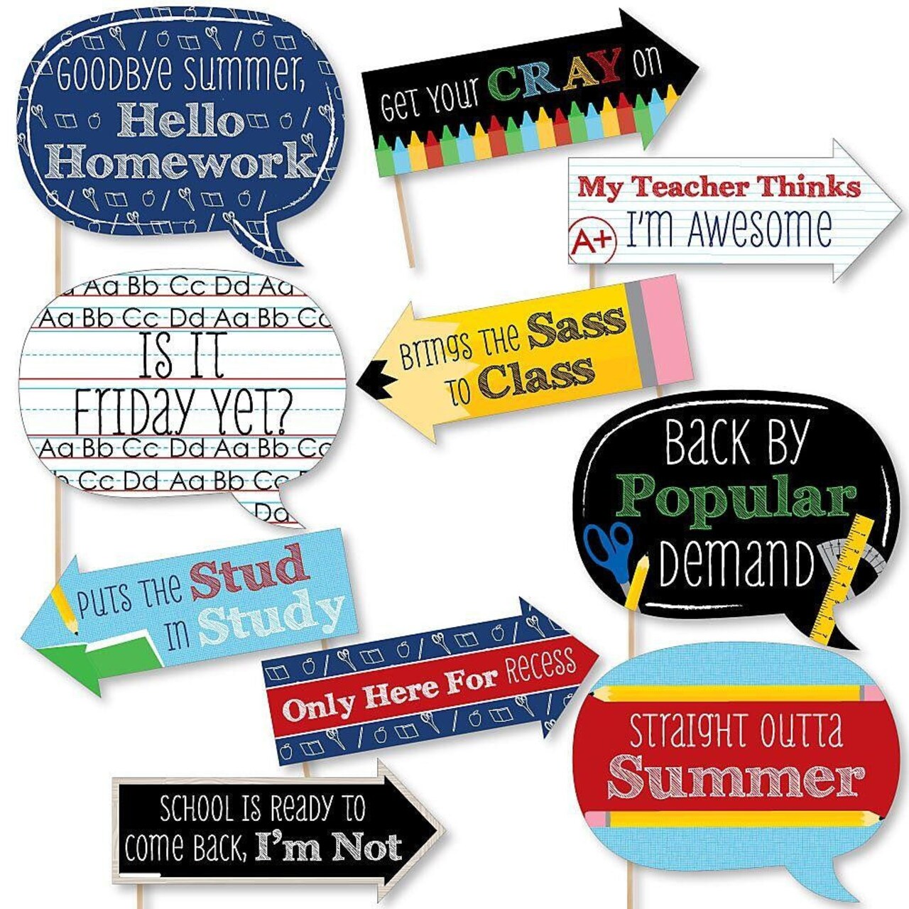 Big Dot of Happiness Funny Classic Back to School - First Day of School Decorations and Photo Booth Props Kit - 10 Piece